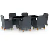 vidaXL Ensemble à manger d'extérieur et coussins 7 pcs résine tressée