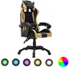 vidaXL Fauteuil de jeux vidéo avec LED RVB Doré et noir Similicuir