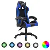vidaXL Fauteuil de jeux vidéo avec LED RVB Bleu et noir Similicuir
