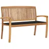 vidaXL Banc de jardin empilable et coussin 128,5cm Bois de teck massif