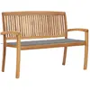vidaXL Banc de jardin empilable et coussin 128,5cm Bois de teck massif