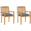 vidaXL Chaises de jardin lot de 2 et coussins gris Bois de teck massif