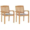 vidaXL Chaises de jardin lot de 2 avec coussins à carreaux gris Teck