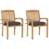 vidaXL Chaises de jardin lot de 2 et coussins anthracite Bois de teck