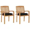vidaXL Chaises de jardin 2 pcs avec coussins noir Bois de teck massif