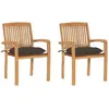 vidaXL Chaises de jardin lot de 2 et coussins taupe Bois teck massif
