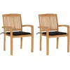 vidaXL Chaises de jardin 2 pcs avec coussins noir Bois de teck massif