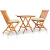 vidaXL Ensemble de bistro 3 pcs avec coussins blanc crème Bois de teck