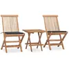 vidaXL Mobilier à dîner d'extérieur pliable avec coussin 3 pcs Teck