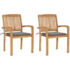vidaXL Chaises de jardin avec coussins Gris - Bois de teck massif