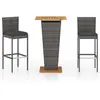 vidaXL Ensemble de bar de jardin 3 pcs et coussins Résine tressée Gris