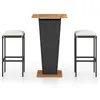 vidaXL Ensemble de bar de jardin 3 pcs et coussins Résine tressée Noir