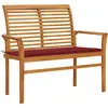 vidaXL Banc de jardin avec coussin rouge bordeaux 112 cm Teck massif