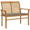 vidaXL Banc de jardin avec coussin gris 112 cm Bois de teck massif