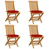vidaXL Chaises de jardin avec coussins rouge 4 pcs Bois de teck massif