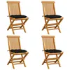 vidaXL Chaises de jardin avec coussins noir 4 pcs Bois de teck massif