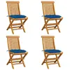vidaXL Chaises de jardin avec coussins bleu 4 pcs Bois de teck massif