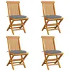 vidaXL Chaises de jardin avec coussins gris 4 pcs Bois de teck massif
