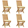 vidaXL Chaises de jardin avec coussins blanc crème 4 pcs Teck massif