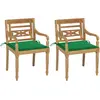 vidaXL Chaises Batavia 2 pcs avec coussins verts Bois de teck massif