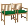 vidaXL Chaises de jardin 2 pcs avec coussins vert Bois de teck massif