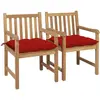 vidaXL Chaises de jardin 2 pcs avec coussins rouge Bois de teck massif