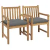 vidaXL Chaises de jardin lot de 2 et coussins gris Bois de teck massif