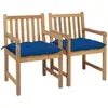 vidaXL Chaises de jardin 2 pcs avec coussins bleu Bois de teck massif