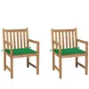 vidaXL Chaises de jardin 2 pcs avec coussins vert Bois de teck massif