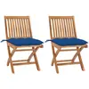 VIDAXL Lot de 2 Chaises de Jardin avec Coussins, Sièges de Terrasse, Chaises de Salle à Manger, Meubles de Patio Extérieur, Bleu Bois de Teck Massif