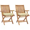 vidaXL Chaises de jardin 2 pcs avec coussins blanc crème Teck massif