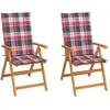 vidaXL Chaises de jardin 2 pcs avec coussins à carreaux rouge Teck