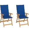 vidaXL Chaises de jardin lot de 2 et coussins bleu royal Teck massif