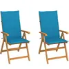 vidaXL Vidaxl Chaises De Jardin Lot De 2 Et Coussins Bleu Bois De Teck