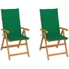 vidaXL Chaises de jardin lot de 2 et coussins vert Bois de teck massif