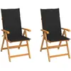 vidaXL Chaises de jardin 2 pcs avec coussins noir Bois de teck massif
