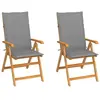 vidaXL Chaises de jardin lot de 2 et coussins gris Bois de teck massif