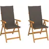 vidaXL Chaises de jardin lot de 2 et coussins taupe Bois teck massif
