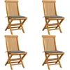 vidaXL Chaises de jardin et coussins gris lot de 4 Bois de teck massif