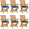 vidaXL Chaises de jardin avec coussins bleu lot de 6 Bois teck massif