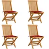 vidaXL Chaises de jardin avec coussins rouge 4 pcs Bois de teck massif