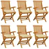 vidaXL Chaises de jardin avec coussins blanc crème 6 pcs Teck massif
