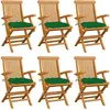 vidaXL Chaises de jardin avec coussins vert lot de 6 Bois teck massif