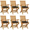 vidaXL Chaises de jardin avec coussins noir lot de 6 Bois teck massif