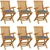 vidaXL Chaises de jardin avec coussins gris lot de 6 - Bois teck massif