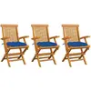 vidaXL Chaises de jardin avec coussins bleu 3 pcs Bois de teck massif