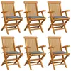 vidaXL Chaises de jardin avec coussins gris 6 pcs Bois de teck massif