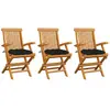 vidaXL Chaises de jardin avec coussins noir 3 pcs Bois de teck massif