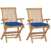 vidaXL Chaises de jardin avec coussins bleu lot de 2 Bois teck massif