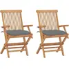 vidaXL Chaises de jardin avec coussins gris lot de 2 Bois teck massif